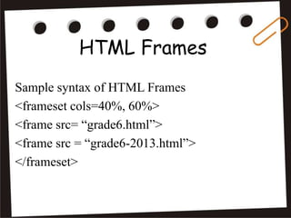 HTML frames and HTML forms | PPTX | Web Design and HTML | Internet