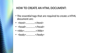 Introduction to HyperText Markup Language. | PPTX