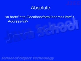Absolute
<a href="http://localhost/html/address.htm">
 Address</a>
 