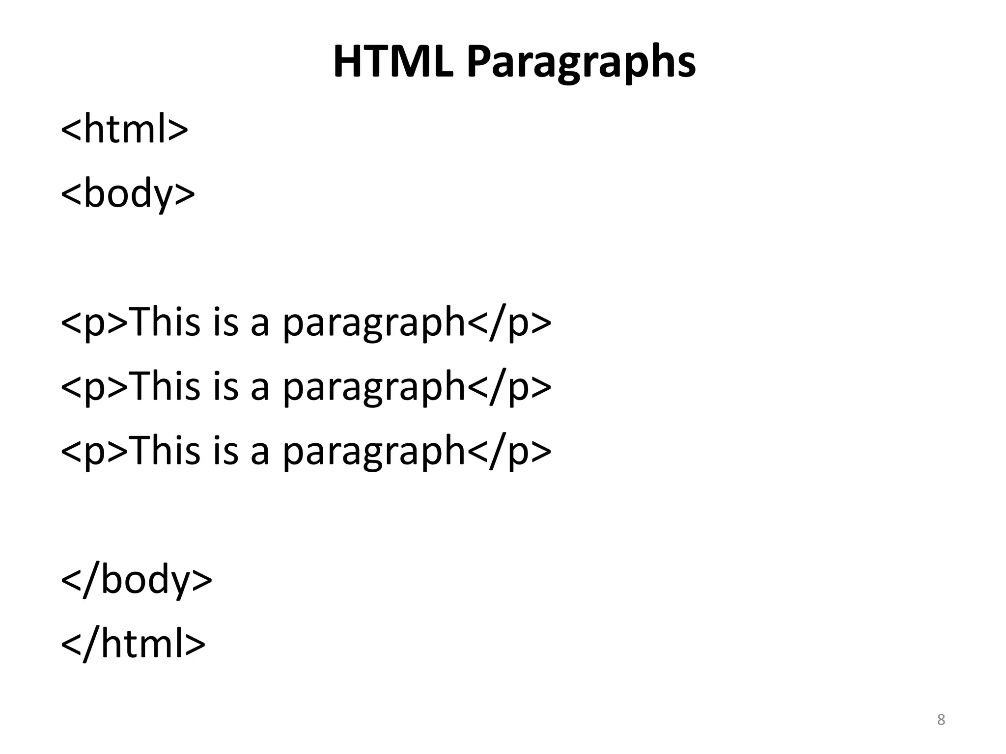 <html>
<body>
Hello World!!!
This is my first website.
</body>
</html>
8
 