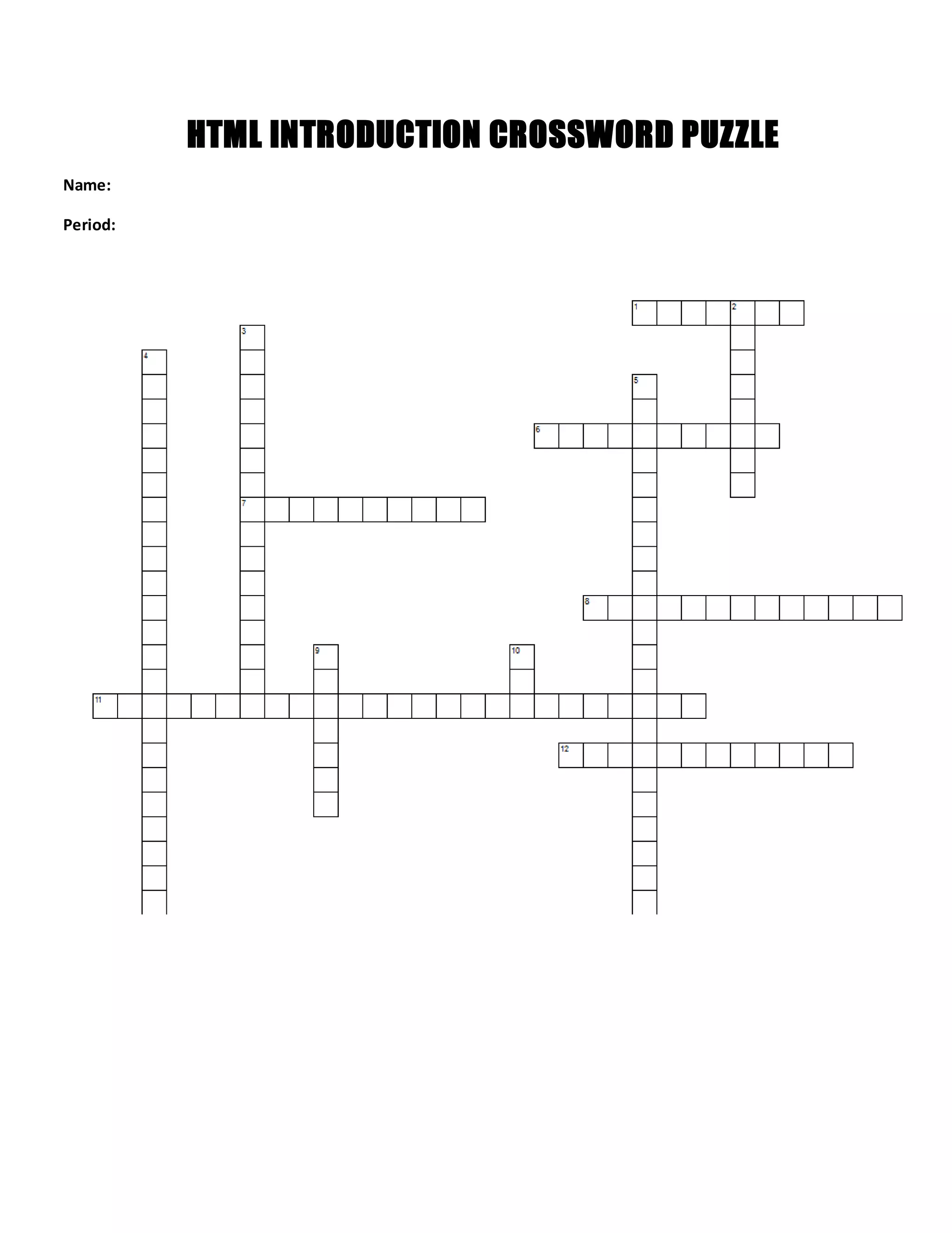Html introduction crossword puzzle PDF