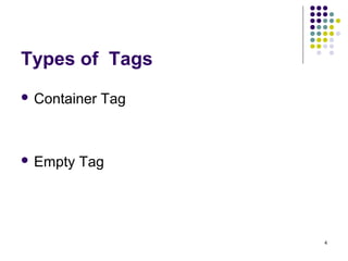 Types of Tags
 Container Tag
 Empty Tag
4
 