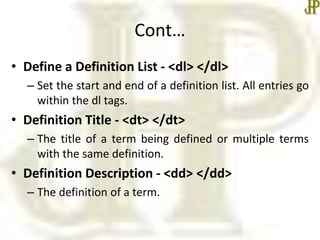 Html link and list tags | PPTX