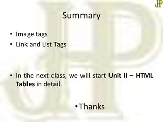 Html link and list tags | PPTX