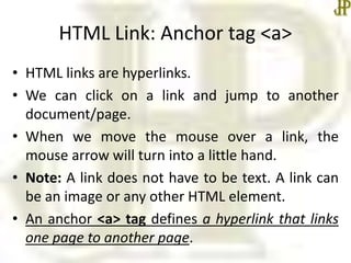 Html link and list tags | PPTX | Web Design and HTML | Internet