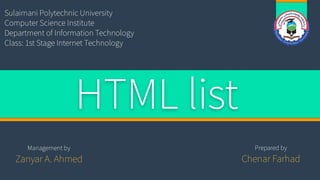 Type of Html list | PPT | Free Download