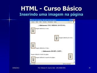 19/06/2013 Prof. Alicsson R. Guerra Vale - (84) 8838-5591 35
HTML - Curso Básico
Inserindo uma imagem na página
 