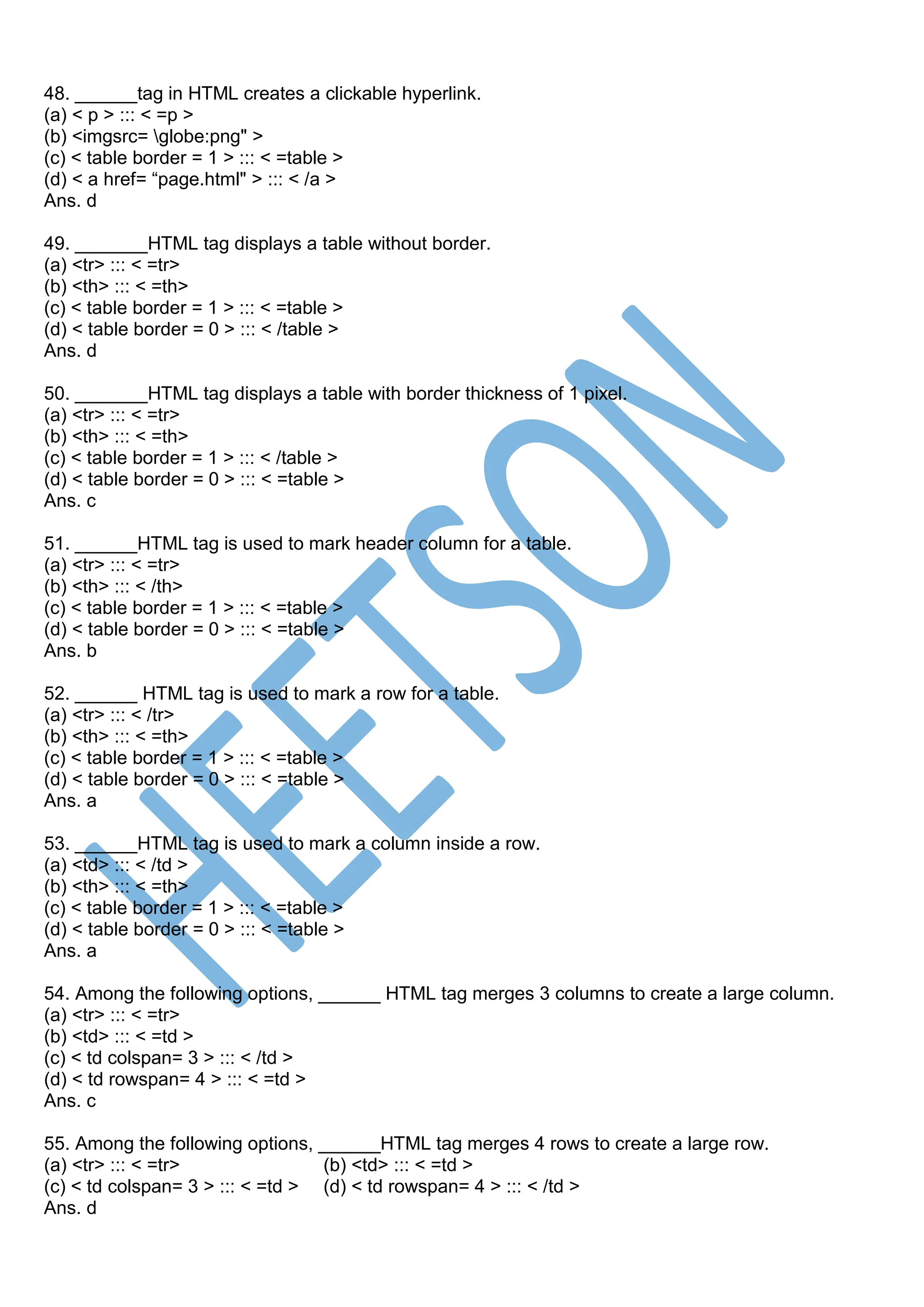 HTML MCQ Objective Questions and Answers | PDF