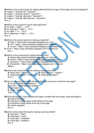 HTML MCQ Objective Questions and Answers | PDF