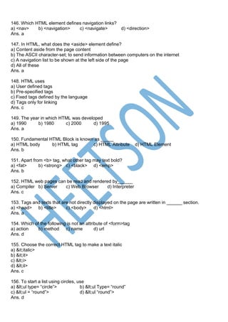 HTML MCQ Objective Questions and Answers | PDF | Web Design and HTML ...