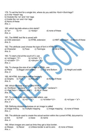 HTML MCQ Objective Questions and Answers | PDF