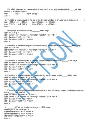 HTML MCQ Objective Questions and Answers | PDF