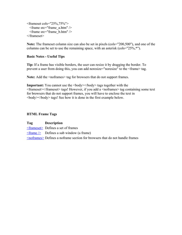 Html notes | PDF | Web Design and HTML | Internet