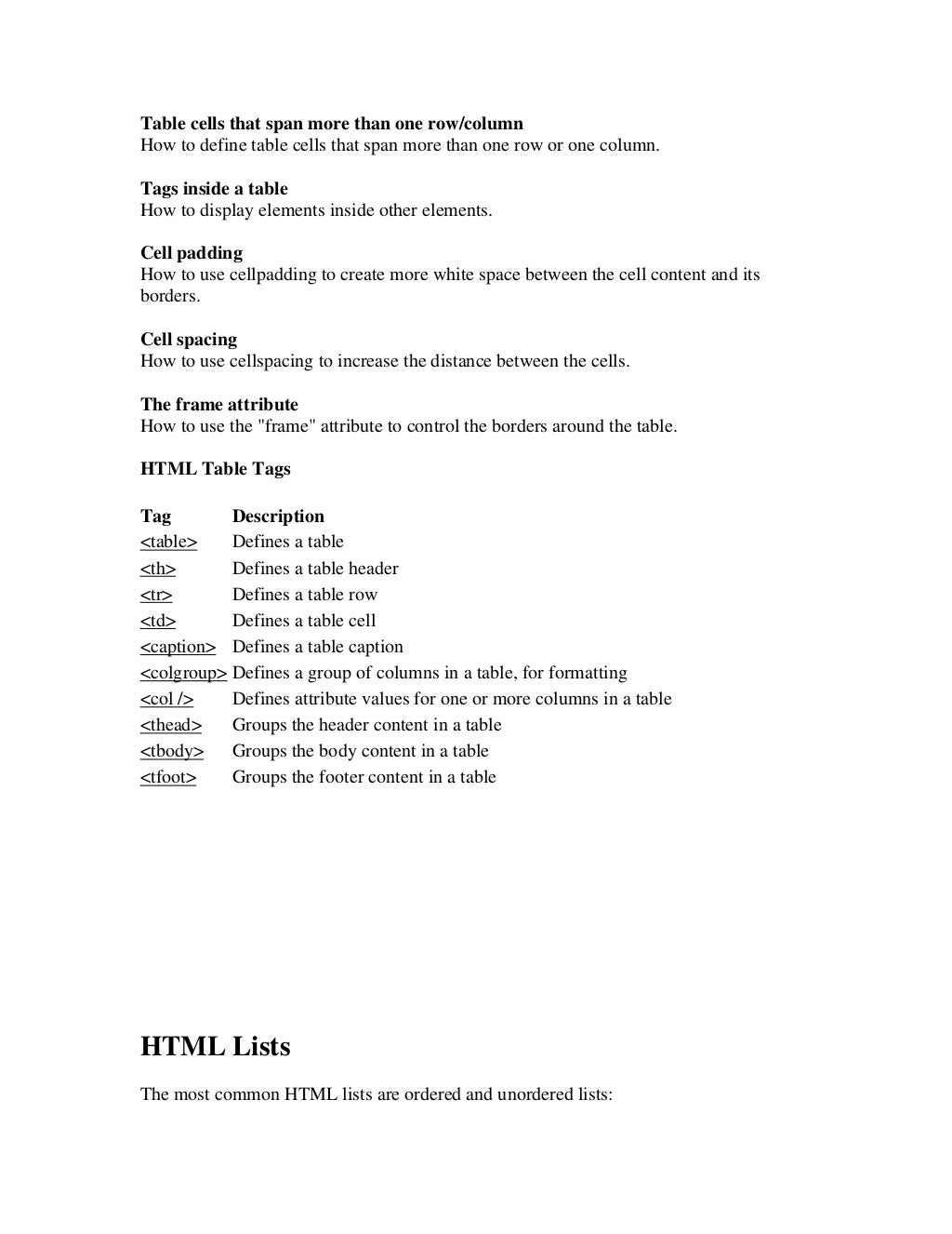 Html notes