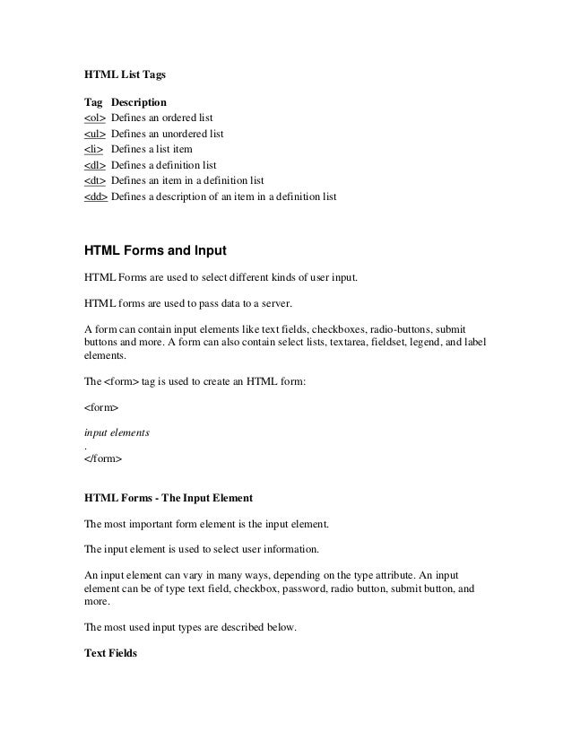 Html notes