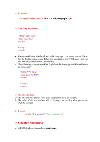 HTML Notes And Some Attributes | PDF