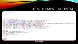 HTML CODE
HTML ELEMENT (ADDRESS)
 