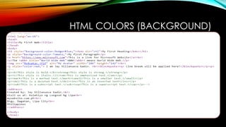 HTML COLORS (BACKGROUND)
 