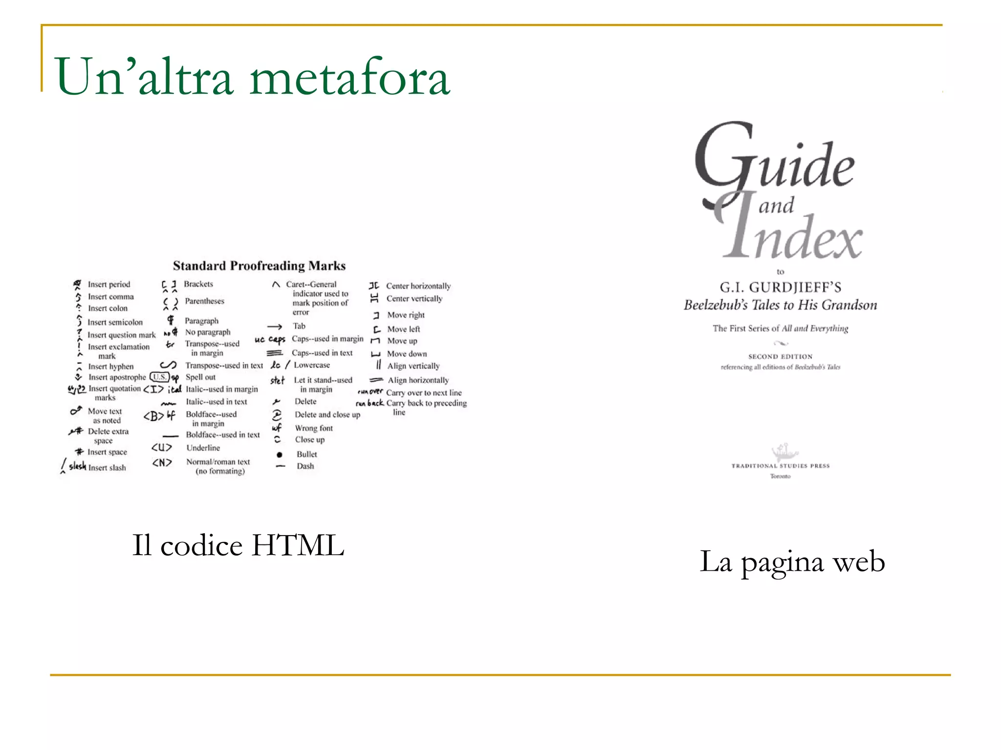 Un’altra metafora
La pagina webIl codice HTML
 