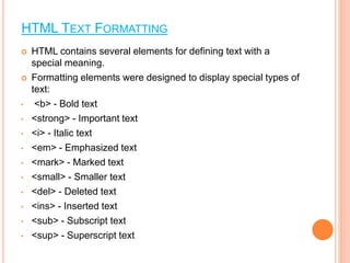 HTML - HYPERTEXT MARKUP LANGUAGE AND ITS DIFFERENT ELEMENTS | PPTX