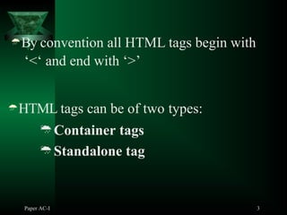 html webpage development different tags used | PPTX