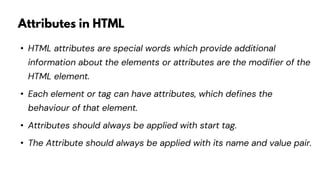 HTML : INTRODUCTION TO WEB DESIGN Presentation | PPTX