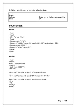 HTML practicals | PDF