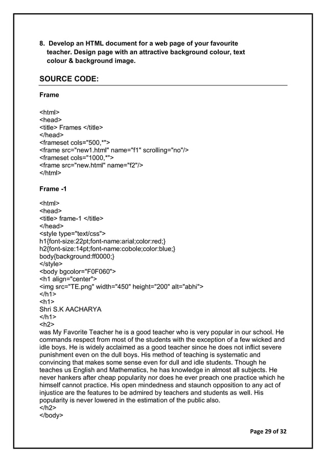 HTML practicals | PDF