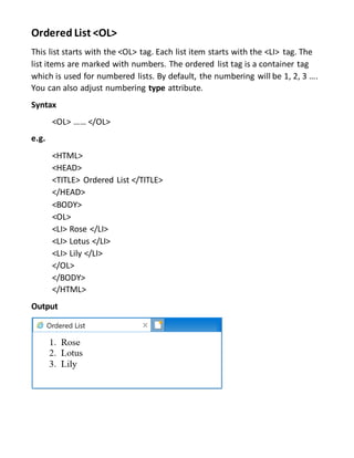 Project Report on HTML | DOCX