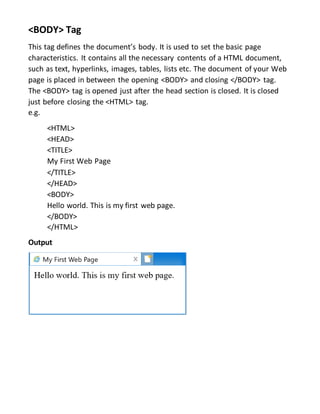 Project Report on HTML | DOCX