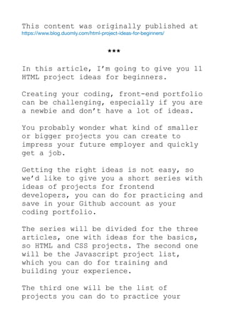 Html projects for beginners | PDF