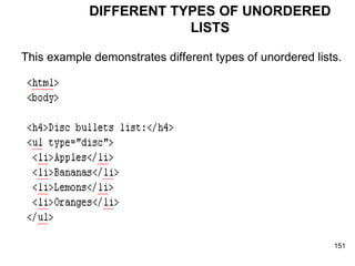 DIFFERENT TYPES OF UNORDERED LISTS This example demonstrates different types of unordered lists.  
