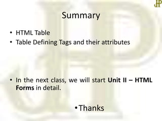 Html tables | PPTX