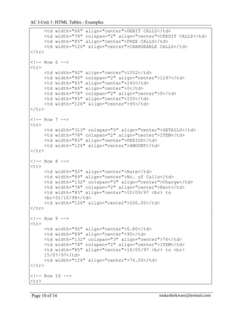 Html tables examples | PDF