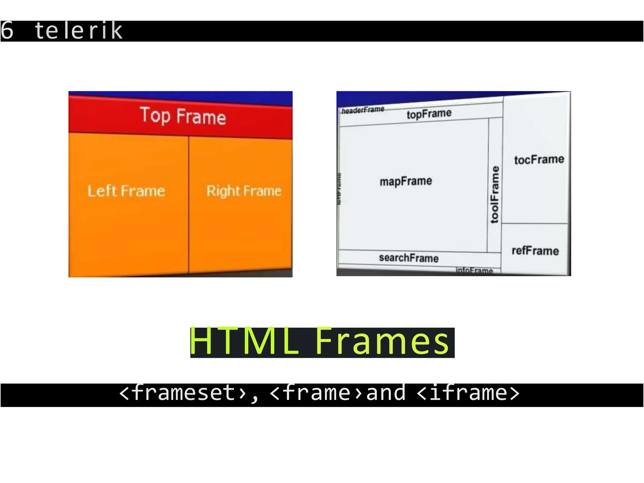 6 teIerik
HTML Frames
<frameset›, <frame›and <iframe>
 