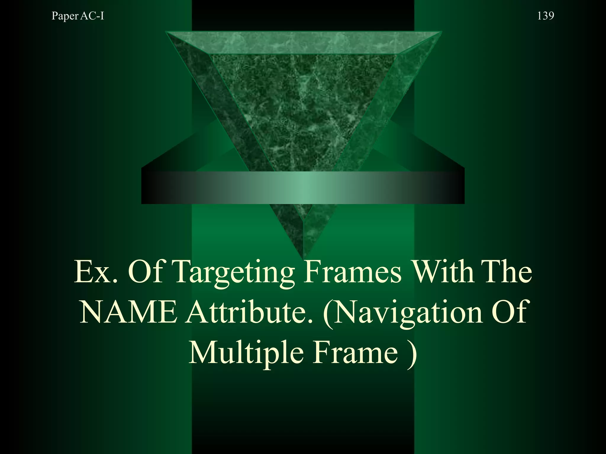 PaperAC-I 139
Ex. Of Targeting Frames With The
NAME Attribute. (Navigation Of
Multiple Frame )
 
