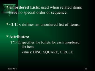 Ul Disc Html Code HTML Tags | PPT