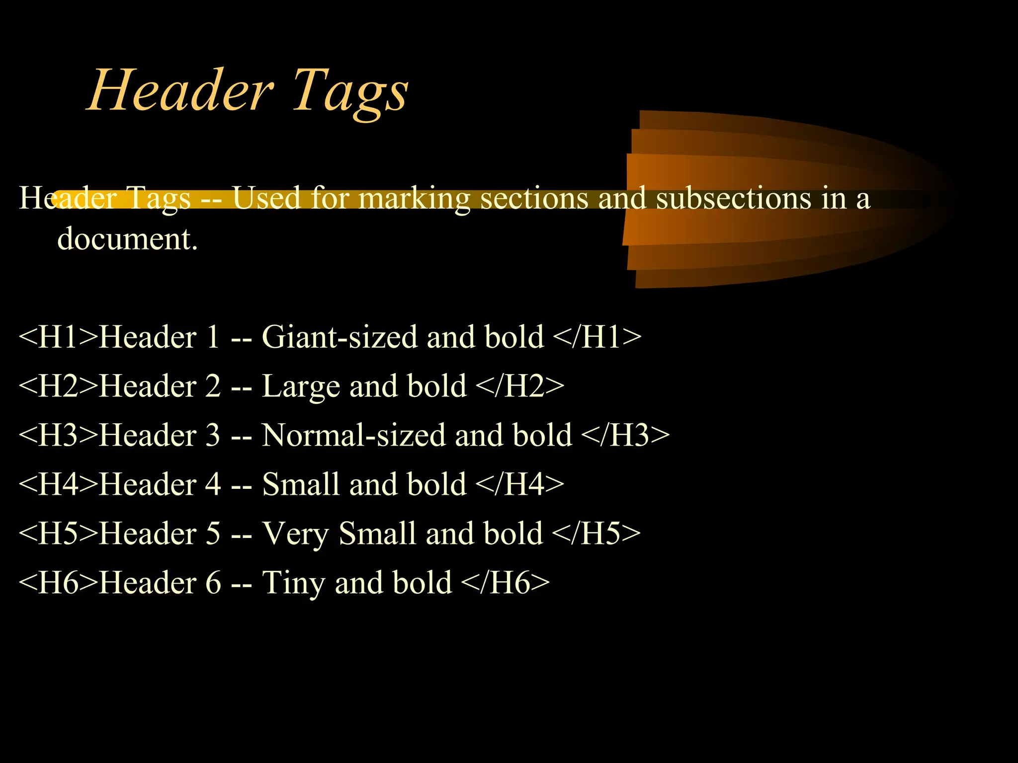 PPT on Basic HTML Tags | PPT
