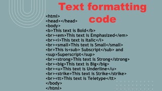 Htmlunit HTML basics of HTML for students of eng1.ppt