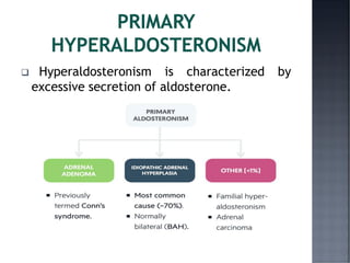 ❑ Hyperaldosteronism is characterized by
excessive secretion of aldosterone.
 
