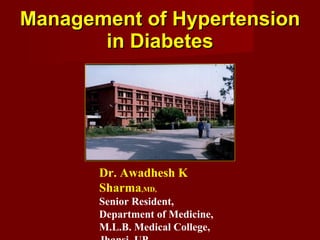 Management of Hypertension in Diabetes Dr. Awadhesh K Sharma ,MD, Senior Resident, Department of Medicine, M.L.B. Medical College, Jhansi, UP 