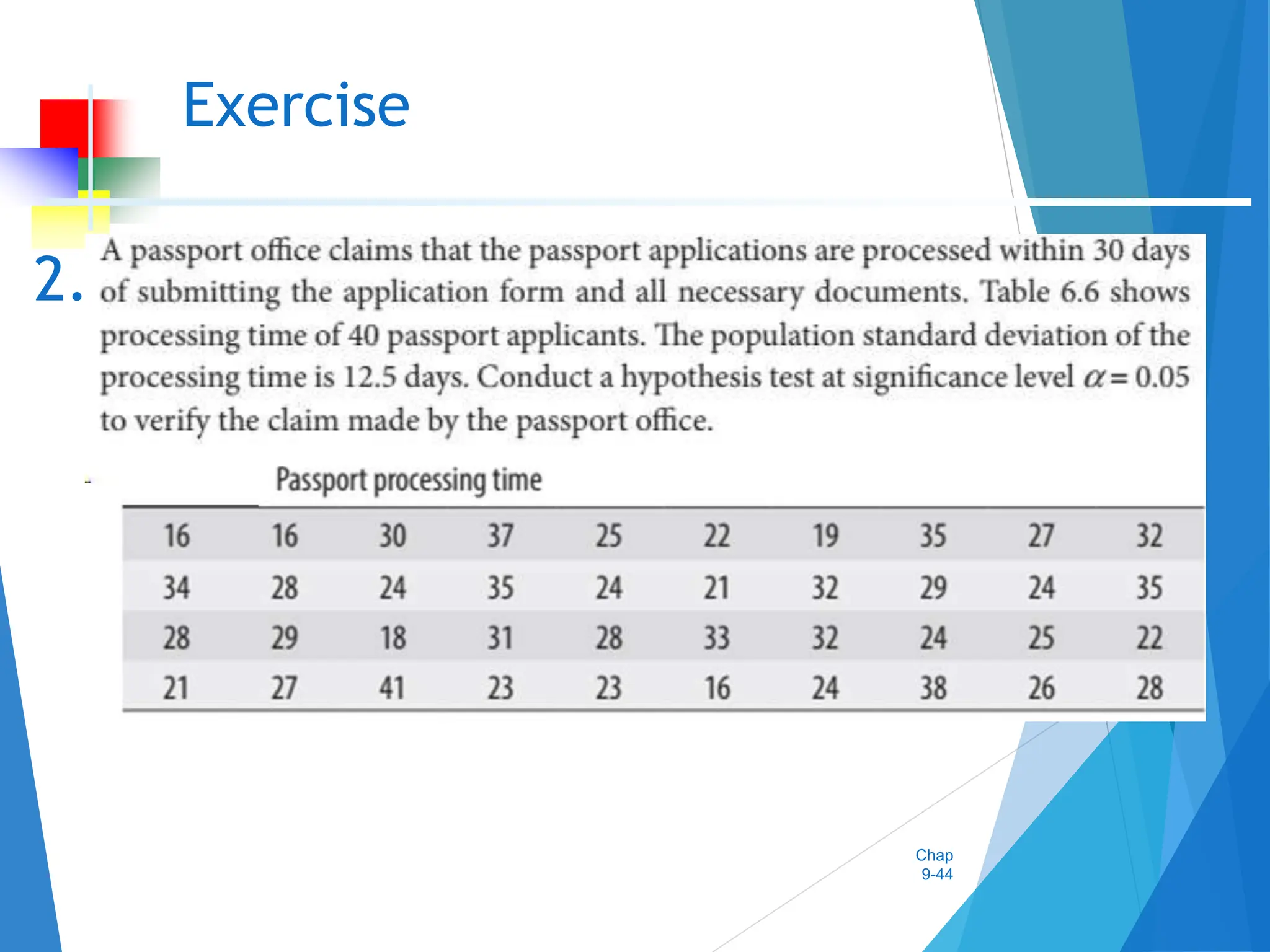 Chap
9-44
Exercise
2.
 