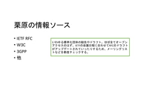 ԭ󥽩`
? IETF RFC
? W3C
? 3GPP
? 
˜ʻ΄ɥեȡۤȫƥ`ץ
ΤϤIETFλhճ̤˺Ϥ碌RFCΥɥե
åץǩ`ȤƤäꤹ뤿ᡢ`󥰥ꥹ
Ȥʤɤ򶼶ȥå롣
 