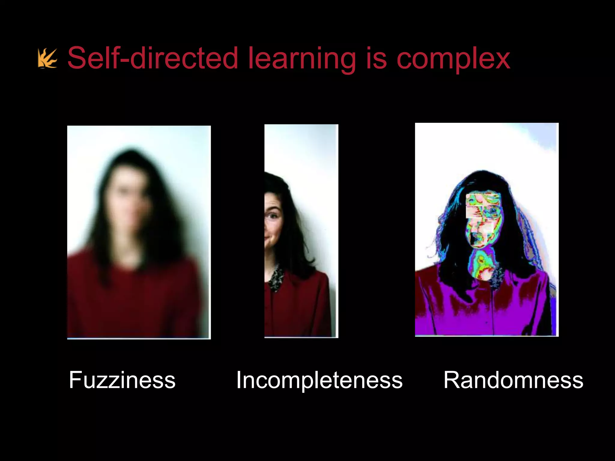 Self-directed learning is complex
Fuzziness Incompleteness Randomness
 