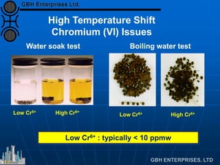 Low Cr6+ High Cr6+
High Temperature Shift
Chromium (VI) Issues
High Cr6+Low Cr6+
Boiling water testWater soak test
Low Cr6+ : typically < 10 ppmw
 