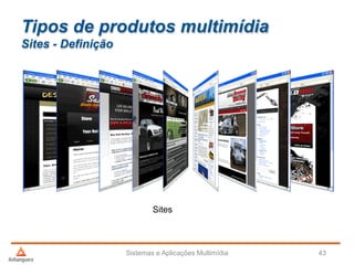 Tipos de produtos multimídia
Sites - Definição
Sistemas e Aplicações Multimídia 43
Sites
 