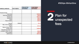 INBOUND15
Plan for
unexpected
fees
2
#50tips @khartline
 