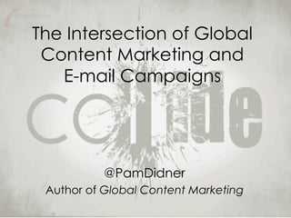 @PamDidner
The Intersection of Global
Content Marketing and
E-mail Campaigns
@PamDidner
Author of Global Content Marketing
 