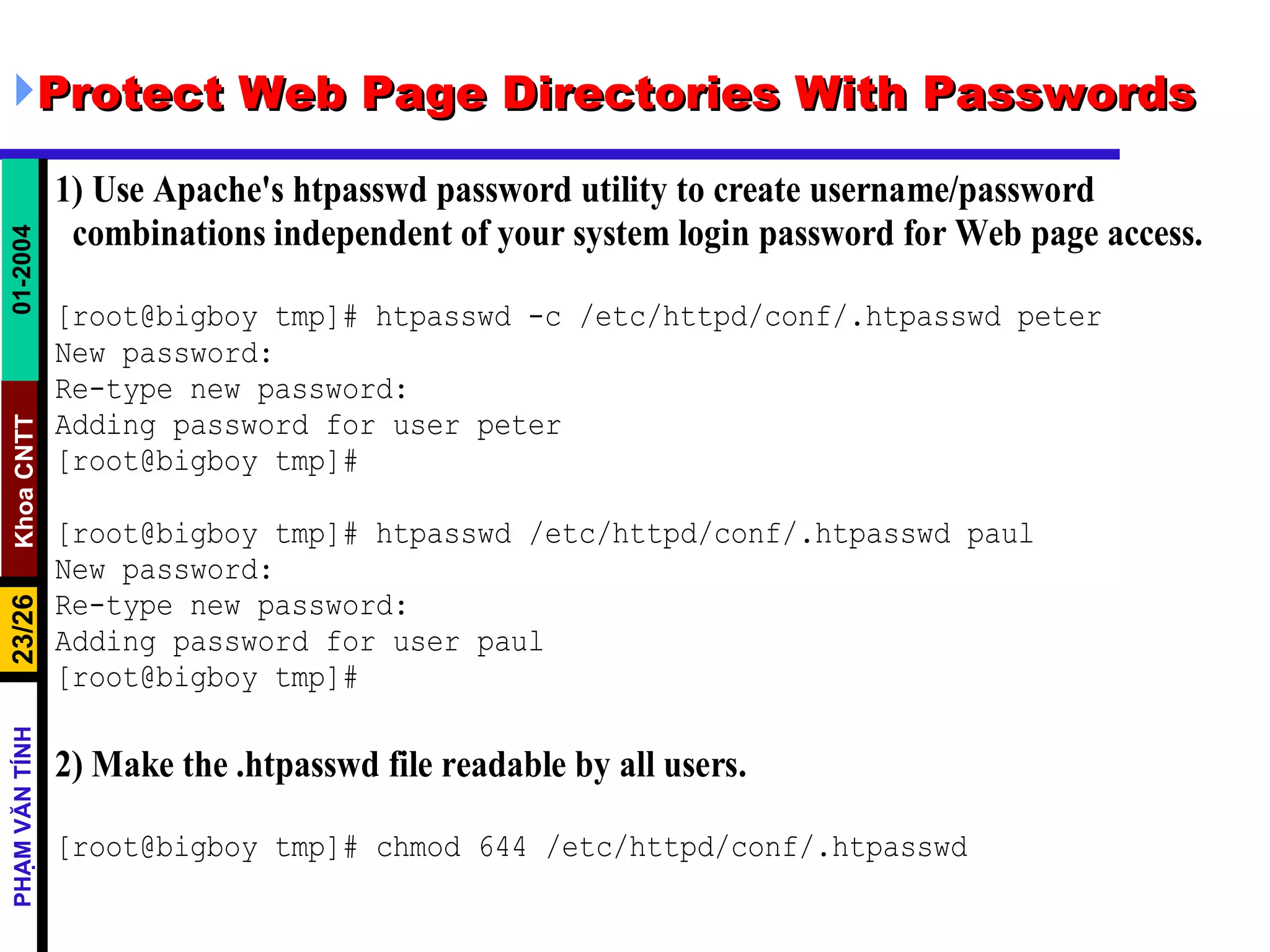 Protect Web Page Directories With Passwords 