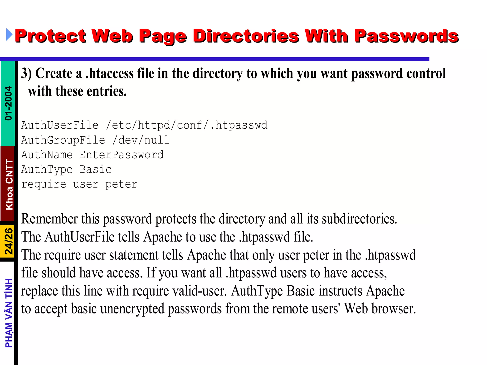 Protect Web Page Directories With Passwords 